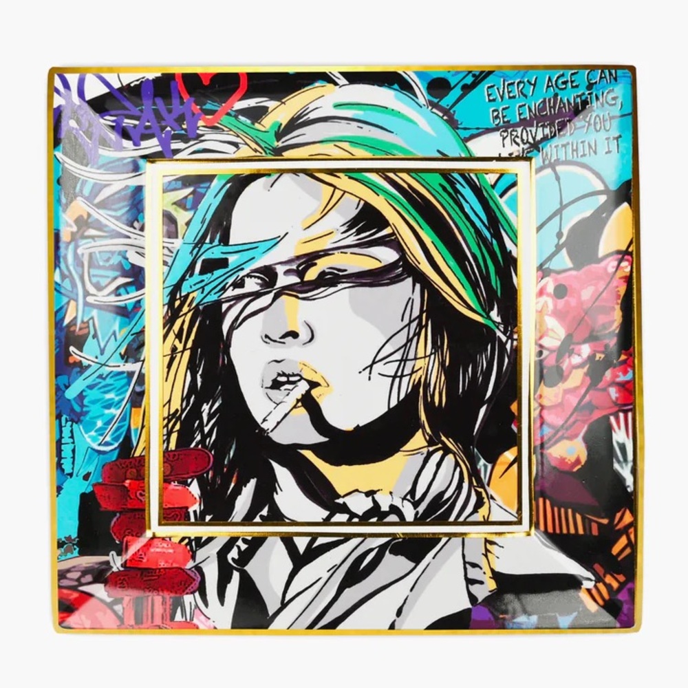 NIB Baci Milano Street Art Porcelain Gift Tray Brigitte